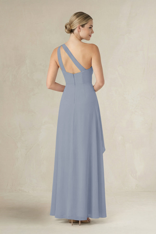 One - Shoulder Sheath Ruched Ruffled Bridesmaid Dress in Twilight - KissProm Bridesmaid Dresses