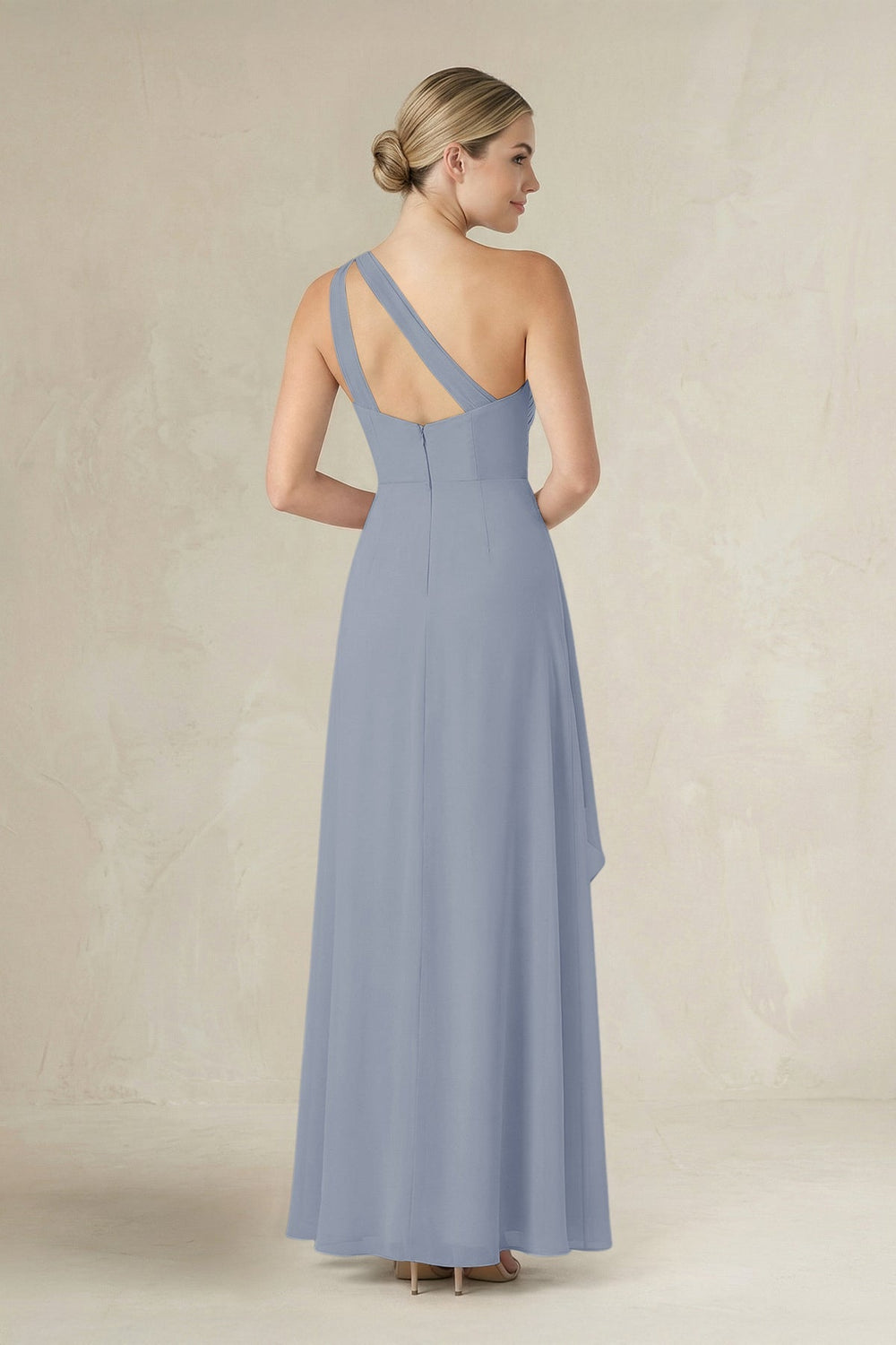 One - Shoulder Sheath Ruched Ruffled Bridesmaid Dress in Twilight - KissProm Bridesmaid Dresses