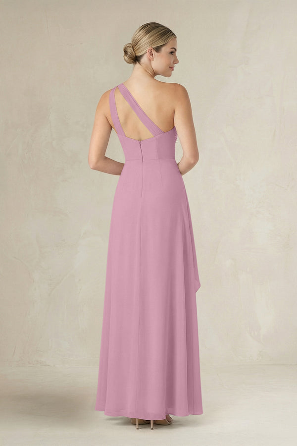 One - Shoulder Sheath Ruched Ruffled Bridesmaid Dress in Vintage Mauve - KissProm Bridesmaid Dresses