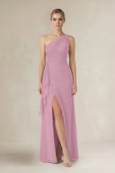 One - Shoulder Sheath Ruched Ruffled Bridesmaid Dress in Vintage Mauve - KissProm Bridesmaid Dresses