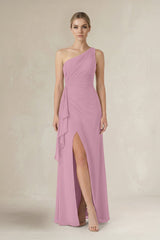 One - Shoulder Sheath Ruched Ruffled Bridesmaid Dress in Vintage Mauve - KissProm Bridesmaid Dresses