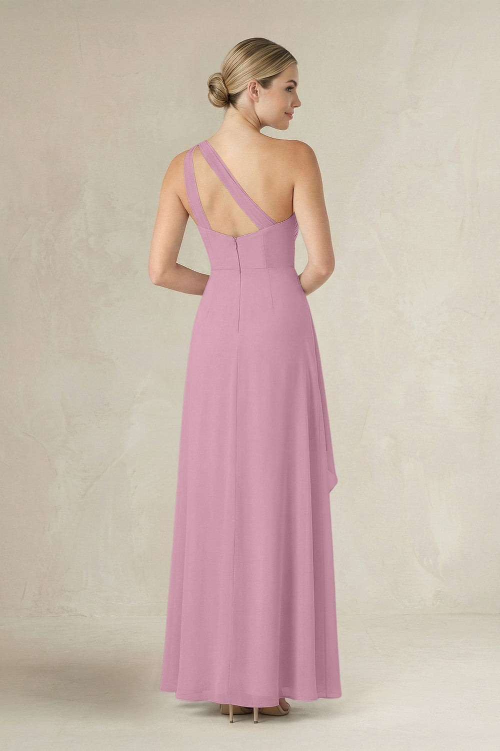 One - Shoulder Sheath Ruched Ruffled Bridesmaid Dress in Vintage Mauve - KissProm Bridesmaid Dresses