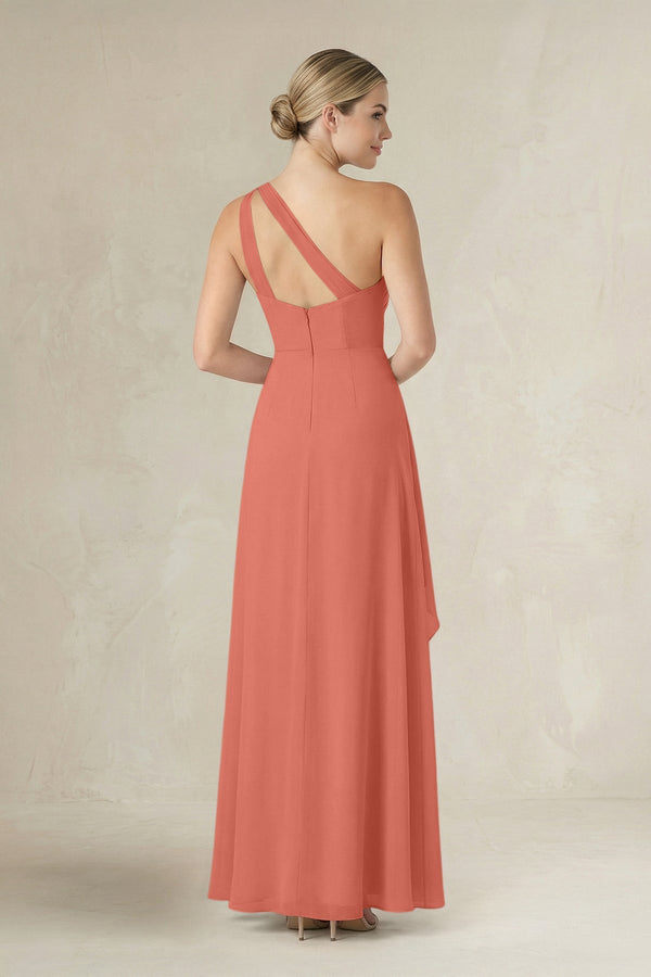 One - Shoulder Sheath Ruched Ruffled Bridesmaid Dress in Wild Rose - KissProm Bridesmaid Dresses