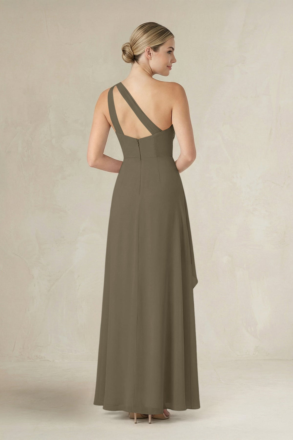One - Shoulder Sheath Ruched Ruffled Bridesmaid Dress in Willow Green - KissProm Bridesmaid Dresses