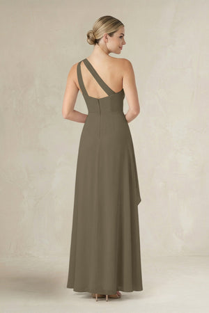 One - Shoulder Sheath Ruched Ruffled Bridesmaid Dress in Willow Green - KissProm Bridesmaid Dresses