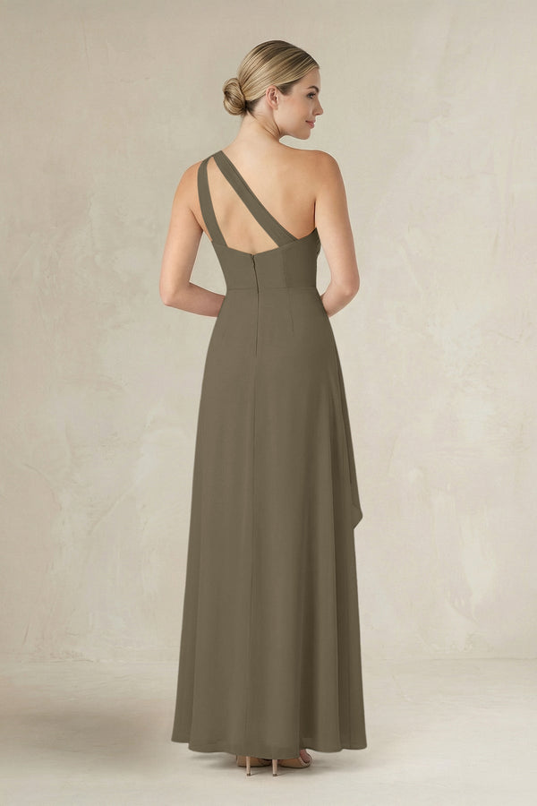 One - Shoulder Sheath Ruched Ruffled Bridesmaid Dress in Willow Green - KissProm Bridesmaid Dresses