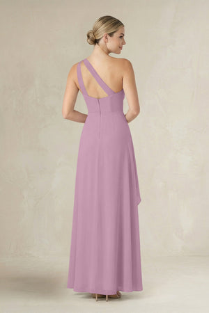 One - Shoulder Sheath Ruched Ruffled Bridesmaid Dress in Wisteria - KissProm Bridesmaid Dresses