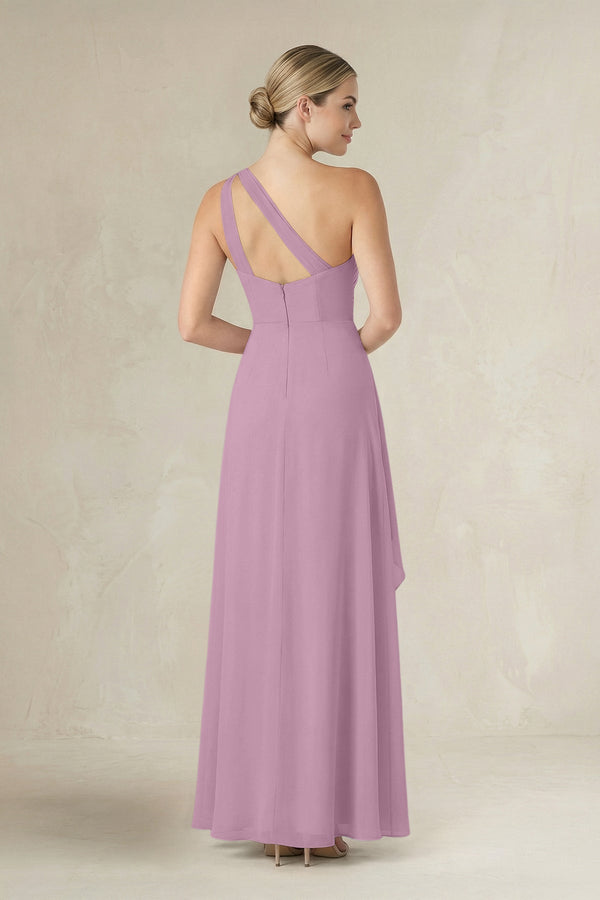 One - Shoulder Sheath Ruched Ruffled Bridesmaid Dress in Wisteria - KissProm Bridesmaid Dresses