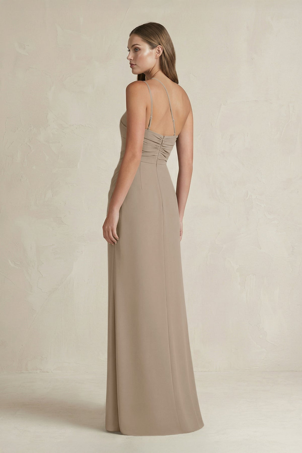 One - Shoulder Sheath Satin Bridesmaid Dress in Almond - KissProm Bridesmaid Dresses