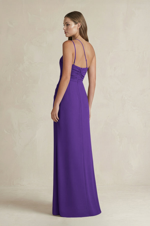 One - Shoulder Sheath Satin Bridesmaid Dress in Amethyst - KissProm Bridesmaid Dresses