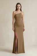 One - Shoulder Sheath Satin Bridesmaid Dress in Apple Cinnamon - KissProm Bridesmaid Dresses