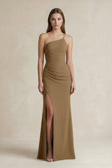 One - Shoulder Sheath Satin Bridesmaid Dress in Apple Cinnamon - KissProm Bridesmaid Dresses