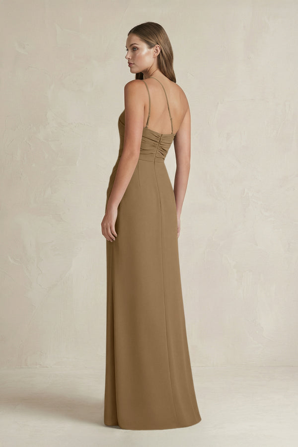 One - Shoulder Sheath Satin Bridesmaid Dress in Apple Cinnamon - KissProm Bridesmaid Dresses