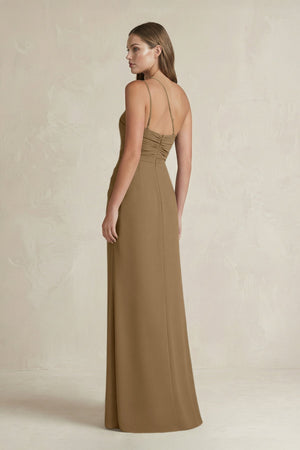 One - Shoulder Sheath Satin Bridesmaid Dress in Apple Cinnamon - KissProm Bridesmaid Dresses