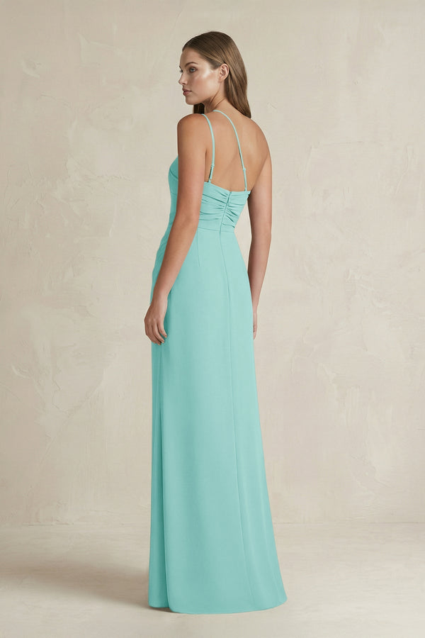 One - Shoulder Sheath Satin Bridesmaid Dress in Aqua - KissProm Bridesmaid Dresses