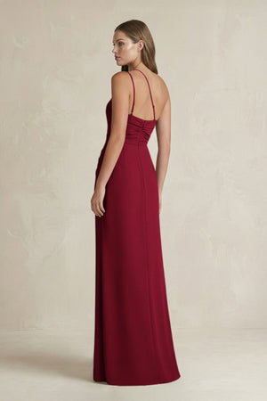 One - Shoulder Sheath Satin Bridesmaid Dress in Berry - KissProm Bridesmaid Dresses