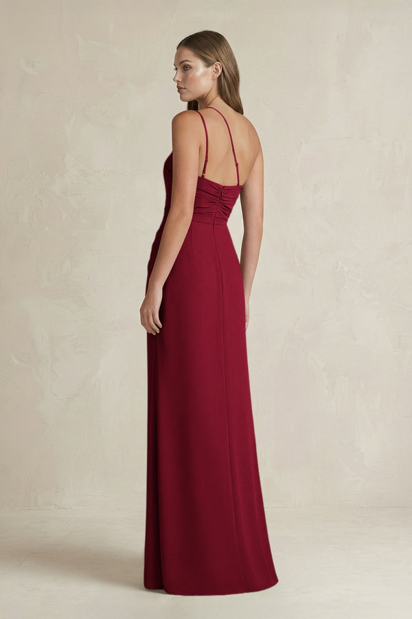 One - Shoulder Sheath Satin Bridesmaid Dress in Berry - KissProm Bridesmaid Dresses