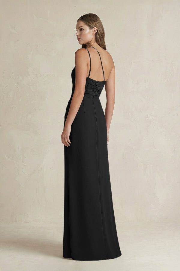One - Shoulder Sheath Satin Bridesmaid Dress in Black - KissProm Bridesmaid Dresses