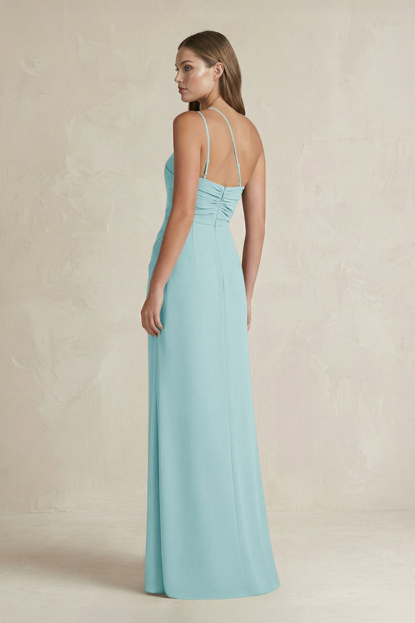 One - Shoulder Sheath Satin Bridesmaid Dress in Bleached Aqua - KissProm Bridesmaid Dresses