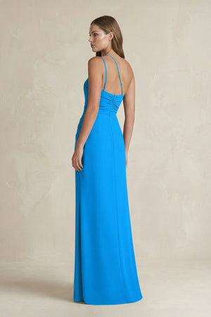 One - Shoulder Sheath Satin Bridesmaid Dress in Blue Jay - KissProm Bridesmaid Dresses