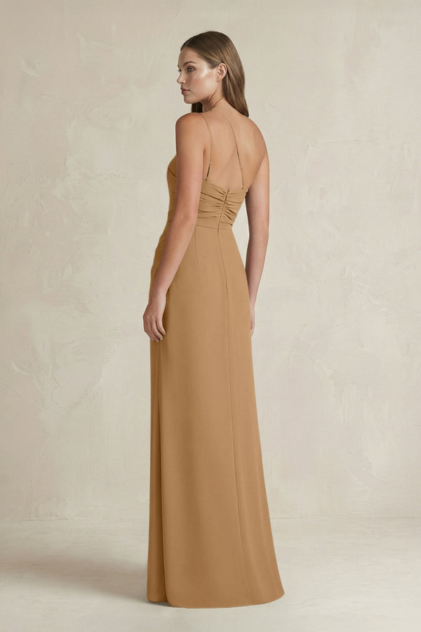 One - Shoulder Sheath Satin Bridesmaid Dress in Bronzer - KissProm Bridesmaid Dresses