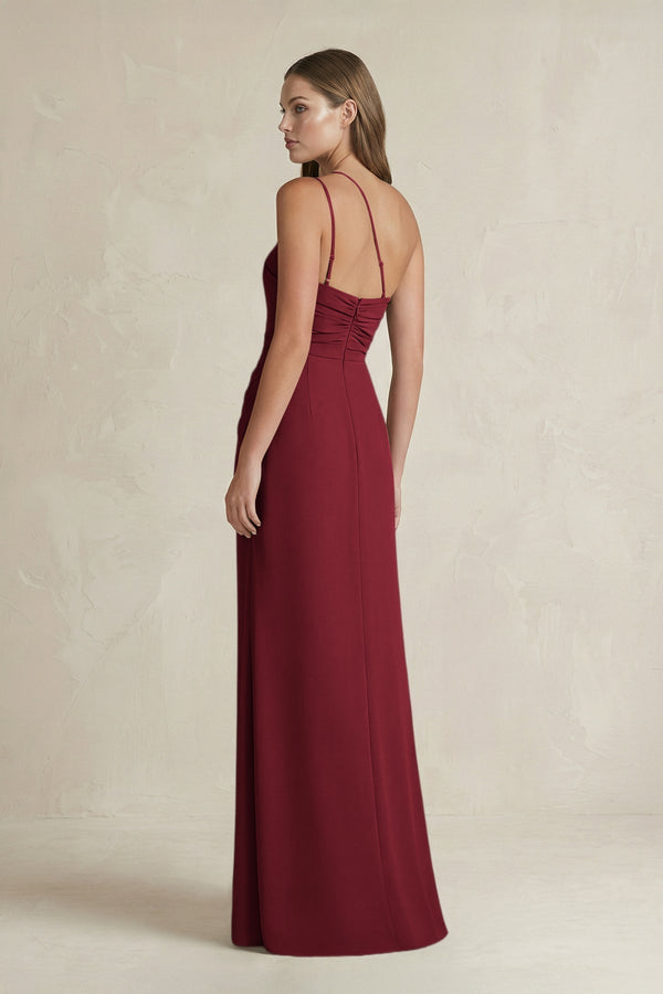One - Shoulder Sheath Satin Bridesmaid Dress in Burgundy - KissProm Bridesmaid Dresses