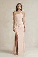 One - Shoulder Sheath Satin Bridesmaid Dress in Buttercream - KissProm Bridesmaid Dresses