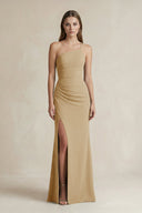 One - Shoulder Sheath Satin Bridesmaid Dress in Champagne - KissProm Bridesmaid Dresses