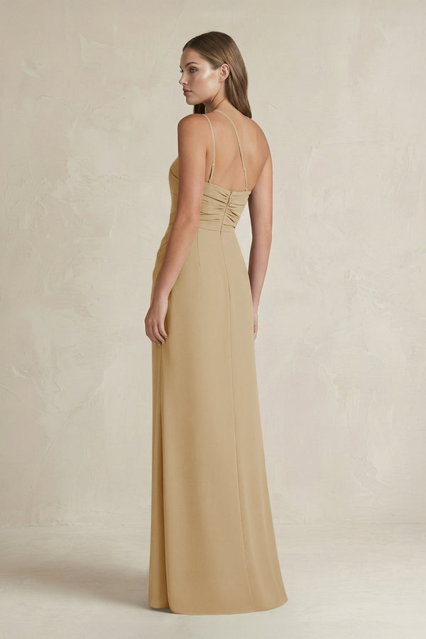 One - Shoulder Sheath Satin Bridesmaid Dress in Champagne - KissProm Bridesmaid Dresses