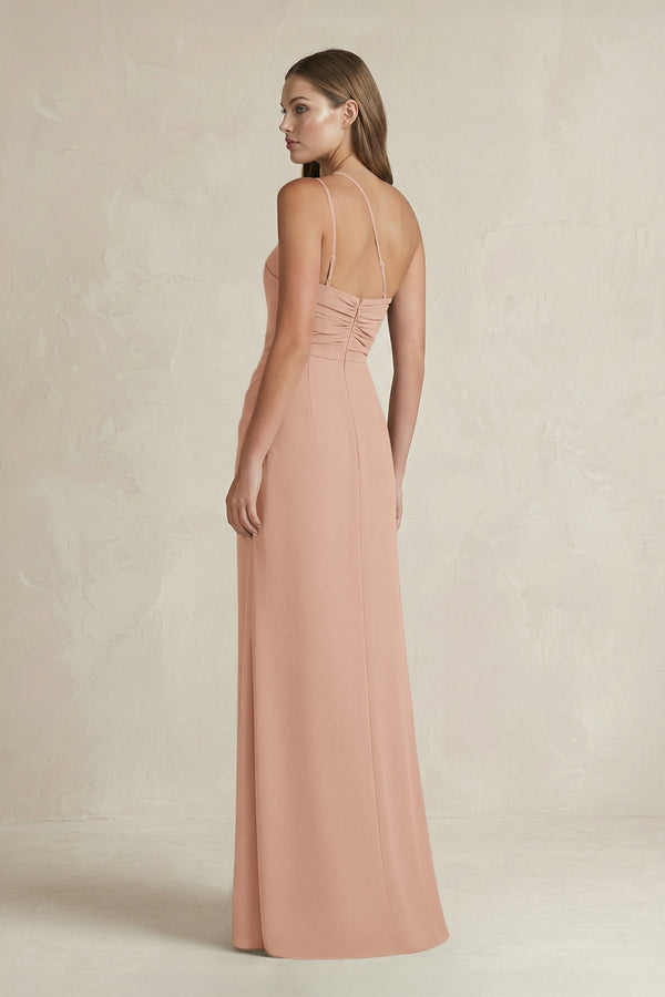 One - Shoulder Sheath Satin Bridesmaid Dress in Champagne Rose - KissProm Bridesmaid Dresses