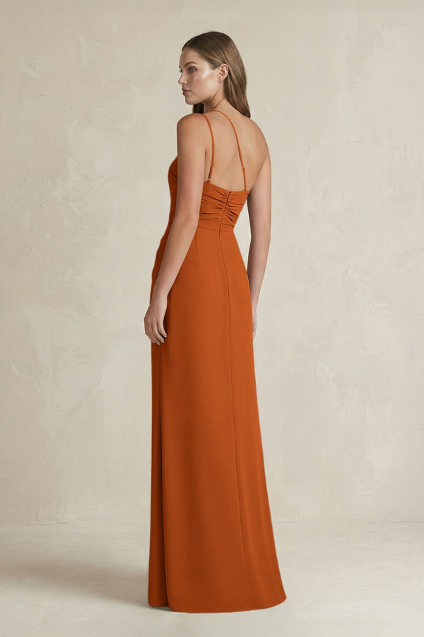 One - Shoulder Sheath Satin Bridesmaid Dress in Cinnamon - KissProm Bridesmaid Dresses