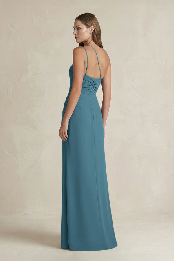 One - Shoulder Sheath Satin Bridesmaid Dress in Dark Teal - KissProm Bridesmaid Dresses