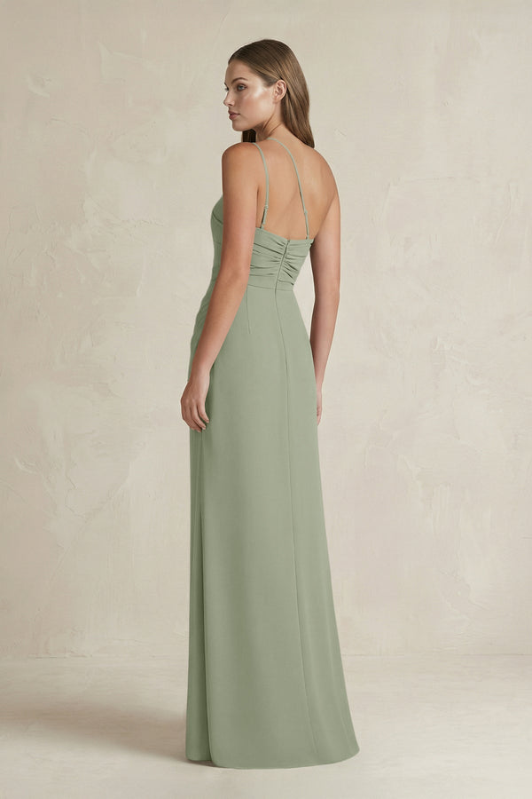 One - Shoulder Sheath Satin Bridesmaid Dress in Dove Gray - KissProm Bridesmaid Dresses