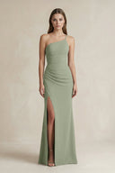 One - Shoulder Sheath Satin Bridesmaid Dress in Dove Gray - KissProm Bridesmaid Dresses