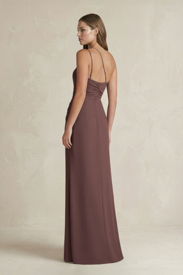 One - Shoulder Sheath Satin Bridesmaid Dress in Espresso - KissProm Bridesmaid Dresses
