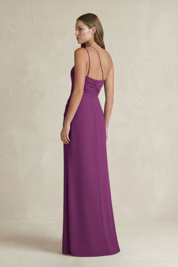 One - Shoulder Sheath Satin Bridesmaid Dress in Fig - KissProm Bridesmaid Dresses