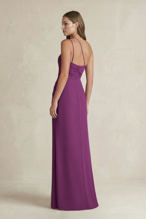 One - Shoulder Sheath Satin Bridesmaid Dress in Fig - KissProm Bridesmaid Dresses