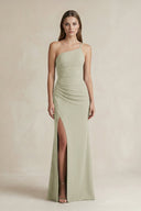 One - Shoulder Sheath Satin Bridesmaid Dress in Frost - KissProm Bridesmaid Dresses