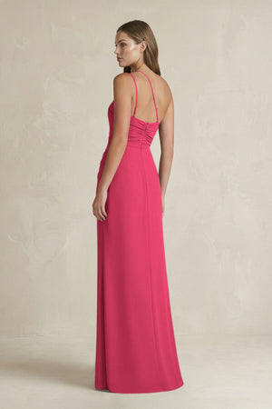One - Shoulder Sheath Satin Bridesmaid Dress in Fuchsia - KissProm Bridesmaid Dresses