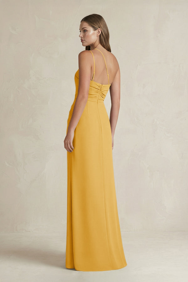 One - Shoulder Sheath Satin Bridesmaid Dress in Gold - KissProm Bridesmaid Dresses