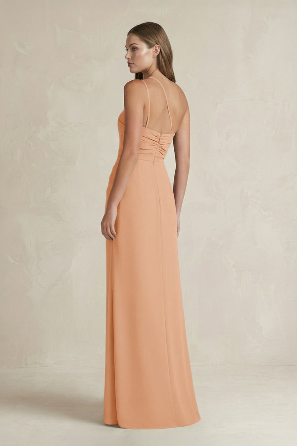 One - Shoulder Sheath Satin Bridesmaid Dress in Golden Champagne - KissProm Bridesmaid Dresses