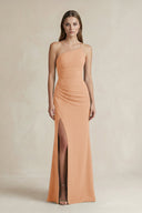 One - Shoulder Sheath Satin Bridesmaid Dress in Golden Champagne - KissProm Bridesmaid Dresses