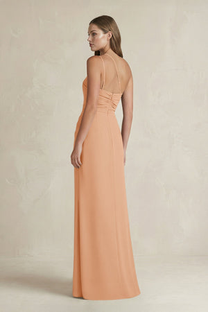 One - Shoulder Sheath Satin Bridesmaid Dress in Golden Champagne - KissProm Bridesmaid Dresses