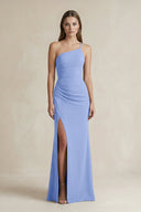 One - Shoulder Sheath Satin Bridesmaid Dress in Ice - KissProm Bridesmaid Dresses