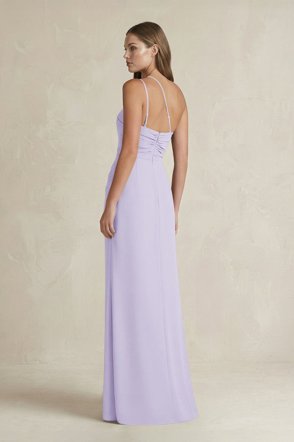 One - Shoulder Sheath Satin Bridesmaid Dress in Lavender - KissProm Bridesmaid Dresses
