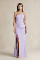 One - Shoulder Sheath Satin Bridesmaid Dress in Lavender - KissProm Bridesmaid Dresses