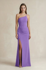 One - Shoulder Sheath Satin Bridesmaid Dress in Lilac - KissProm Bridesmaid Dresses