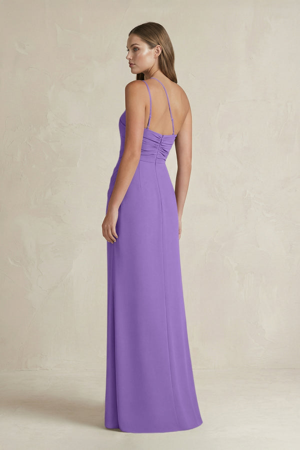 One - Shoulder Sheath Satin Bridesmaid Dress in Lilac - KissProm Bridesmaid Dresses