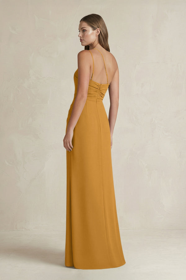 One - Shoulder Sheath Satin Bridesmaid Dress in Marigold - KissProm Bridesmaid Dresses