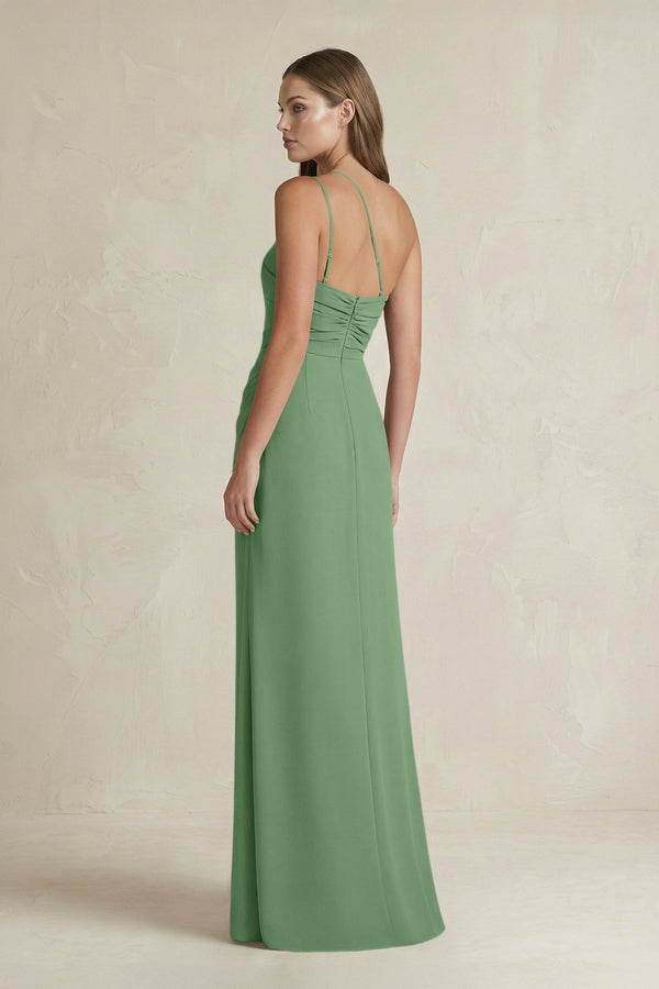 One - Shoulder Sheath Satin Bridesmaid Dress in Matcha - KissProm Bridesmaid Dresses